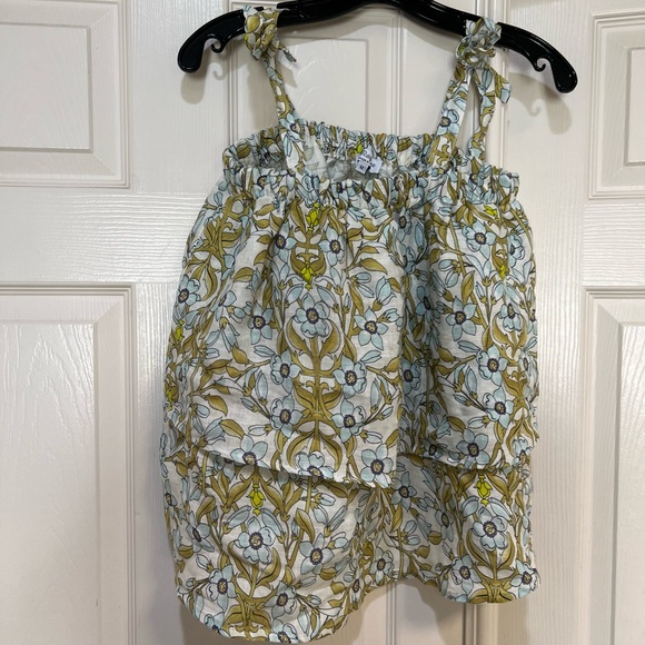 Made in Italy Colorful Floral 100% Linen Ruffle Adjustable Tie Strap Beach Top M - Picture 2 of 10